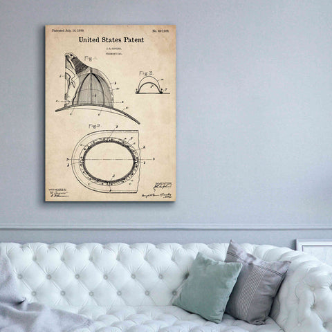 Image of 'Fireman's Hat Blueprint Patent Parchment,' Canvas Wall Art,40 x 54