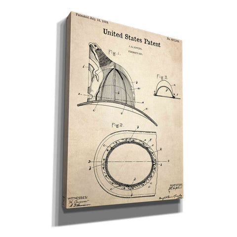 Image of 'Fireman's Hat Blueprint Patent Parchment,' Canvas Wall Art,12x16x1.1x0,18x26x1.1x0,26x34x1.74x0,40x54x1.74x0