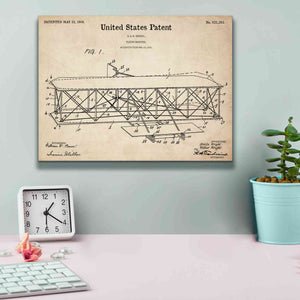'Wright Bros. Flying Machine Blueprint Patent Parchment,' Canvas Wall Art,16 x 12