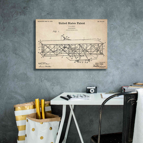 Image of 'Wright Bros. Flying Machine Blueprint Patent Parchment,' Canvas Wall Art,26 x 18