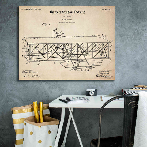 Image of 'Wright Bros. Flying Machine Blueprint Patent Parchment,' Canvas Wall Art,34 x 26