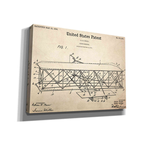 Image of 'Wright Bros. Flying Machine Blueprint Patent Parchment,' Canvas Wall Art,12x16x1.1x0,18x26x1.1x0,26x34x1.74x0,40x54x1.74x0