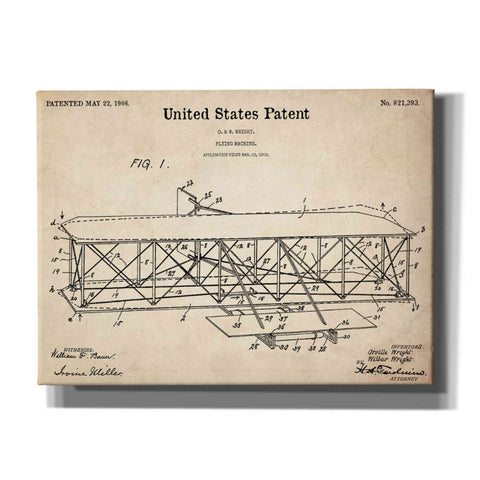Image of 'Wright Bros. Flying Machine Blueprint Patent Parchment,' Canvas Wall Art,12x16x1.1x0,18x26x1.1x0,26x34x1.74x0,40x54x1.74x0
