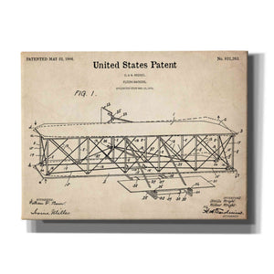 'Wright Bros. Flying Machine Blueprint Patent Parchment,' Canvas Wall Art,12x16x1.1x0,18x26x1.1x0,26x34x1.74x0,40x54x1.74x0