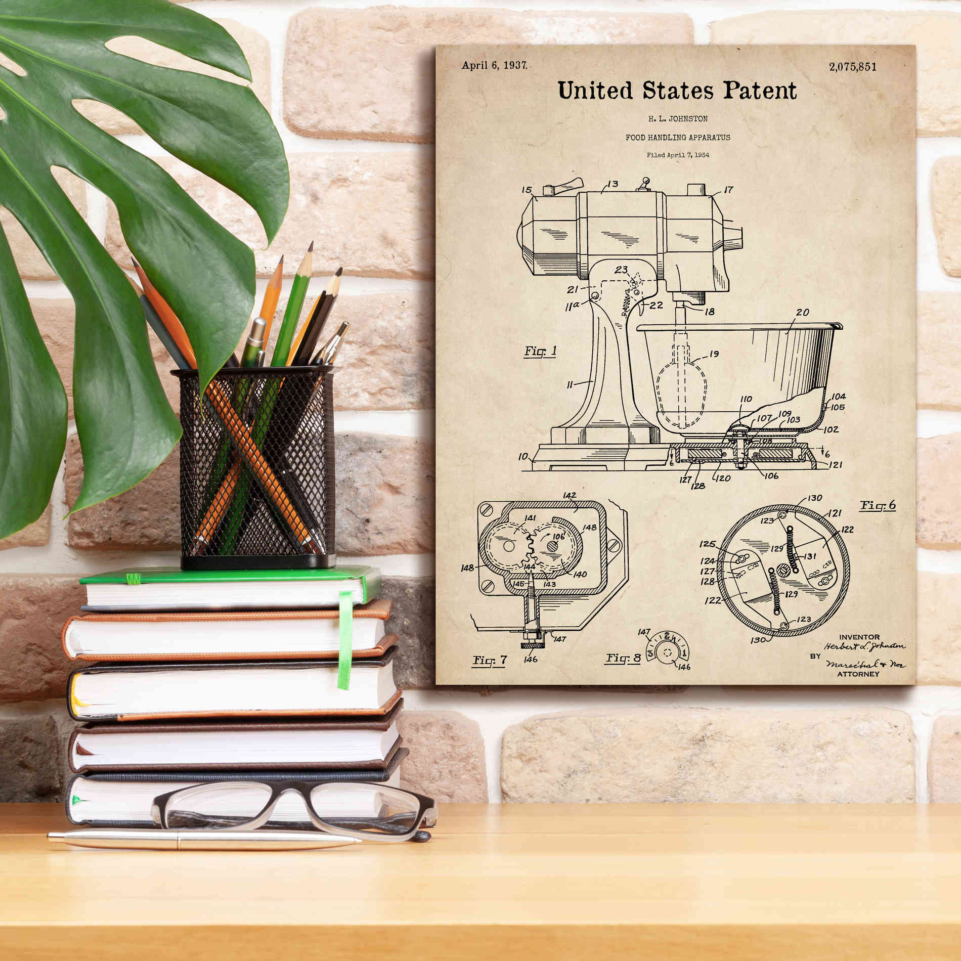 'Kitchen Mixer Blueprint Patent Parchment,' Canvas Wall Art,12 x 16