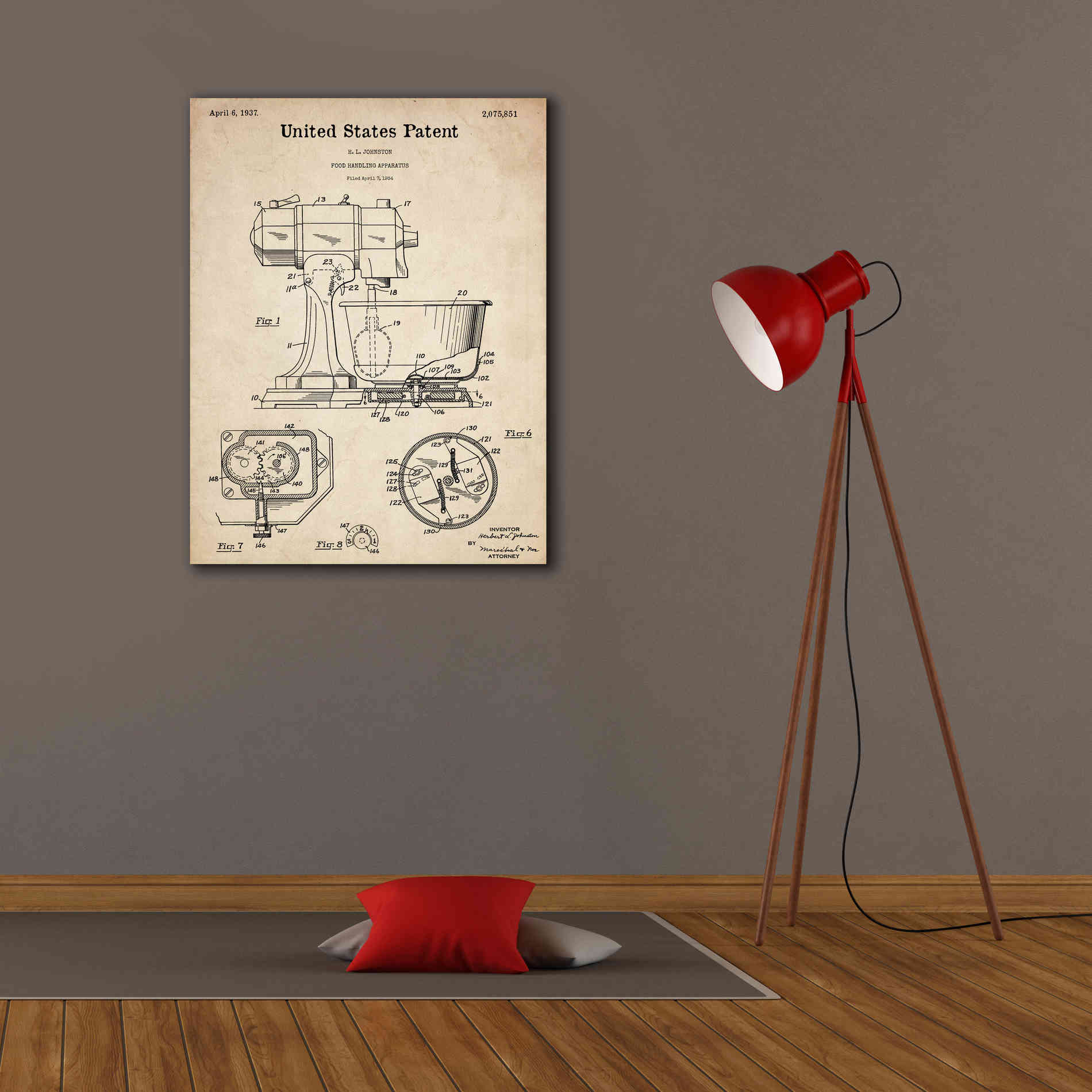 'Kitchen Mixer Blueprint Patent Parchment,' Canvas Wall Art,26 x 34