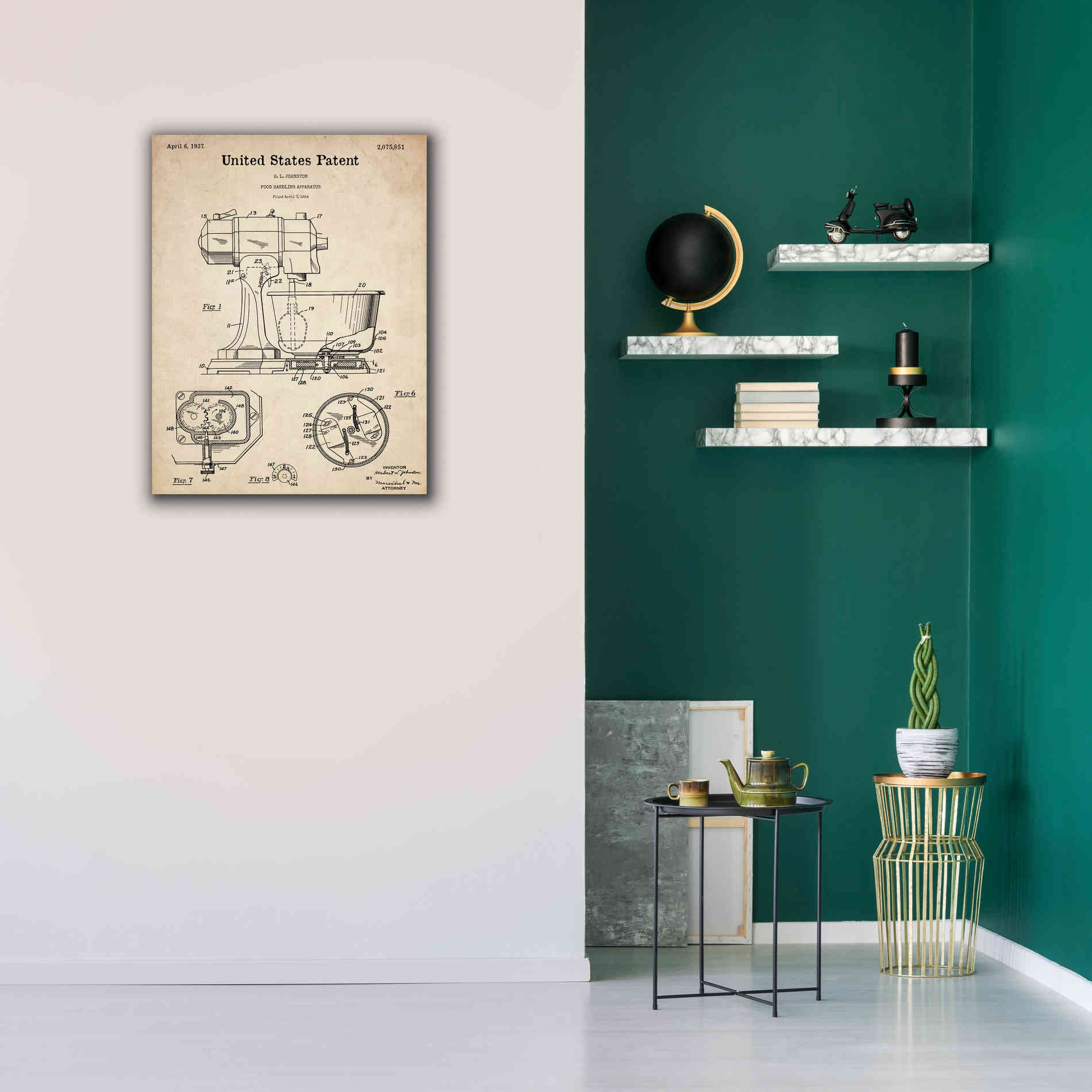 'Kitchen Mixer Blueprint Patent Parchment,' Canvas Wall Art,26 x 34