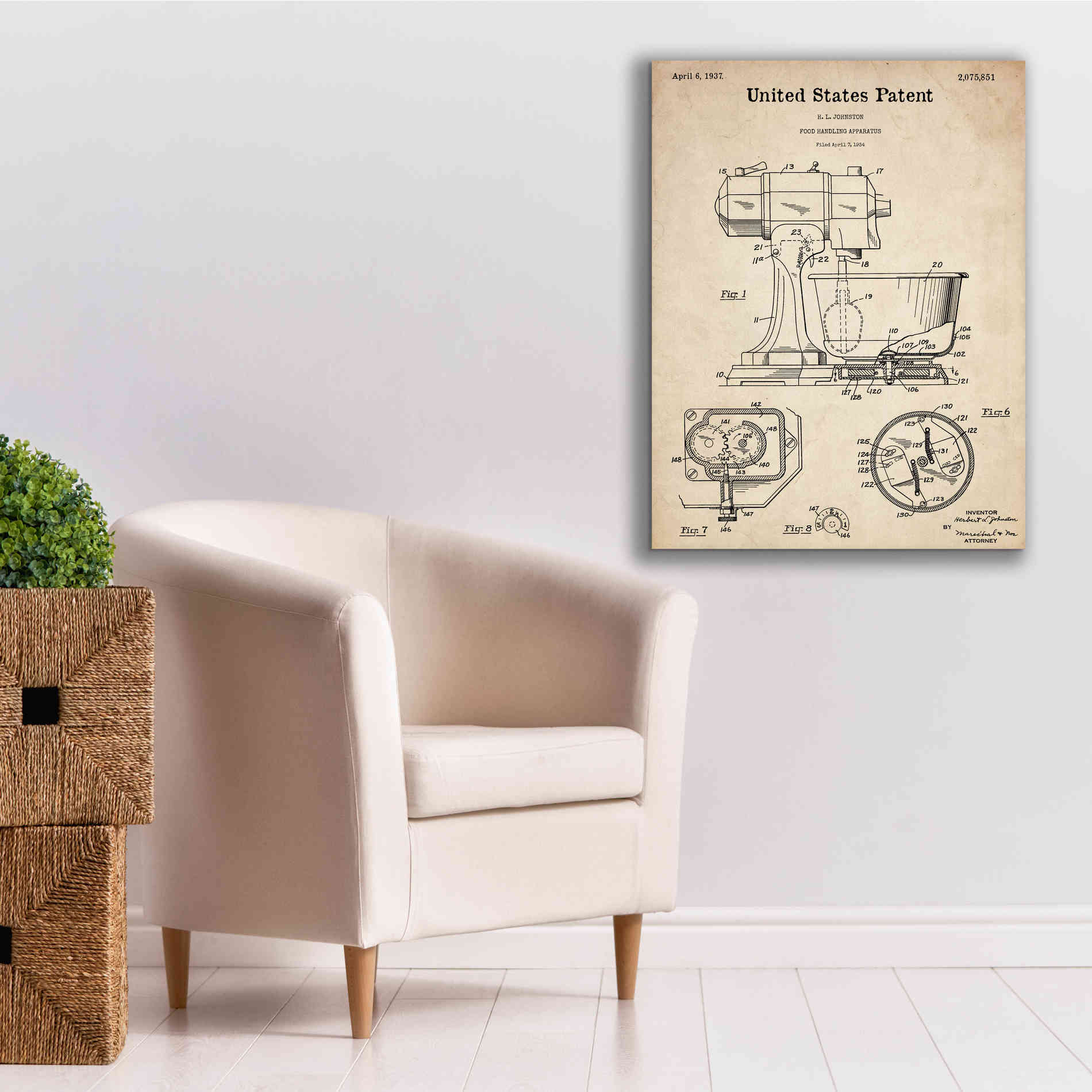 'Kitchen Mixer Blueprint Patent Parchment,' Canvas Wall Art,26 x 34