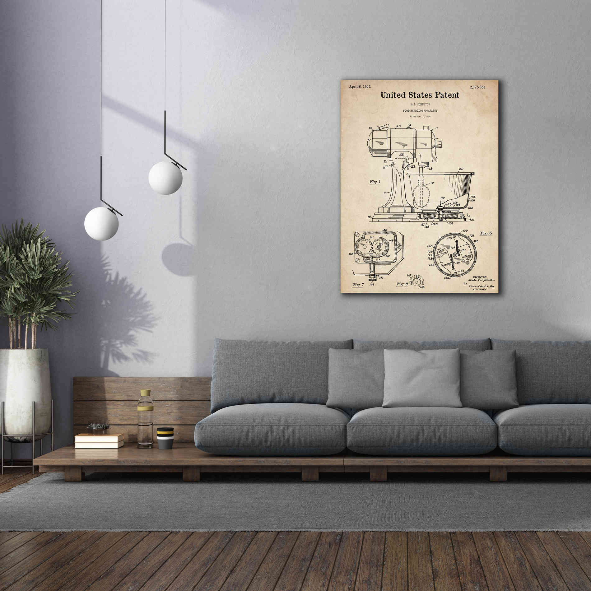 'Kitchen Mixer Blueprint Patent Parchment,' Canvas Wall Art,40 x 54