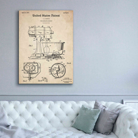 Image of 'Kitchen Mixer Blueprint Patent Parchment,' Canvas Wall Art,40 x 54