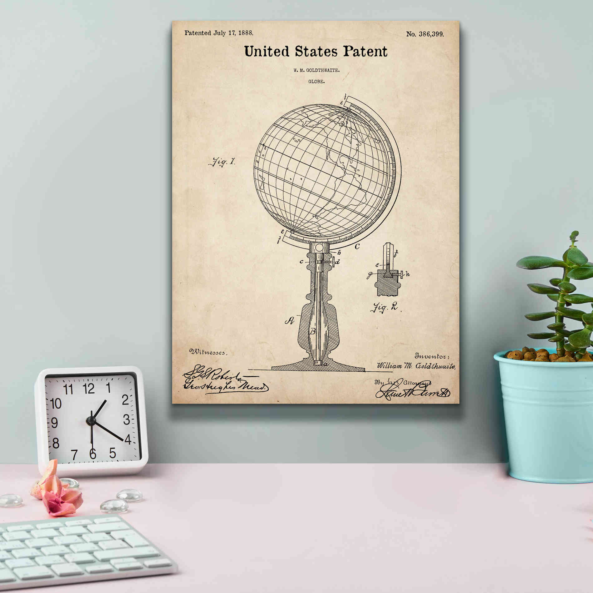 'globe Blueprint Patent Parchment,' Canvas Wall Art,12 x 16