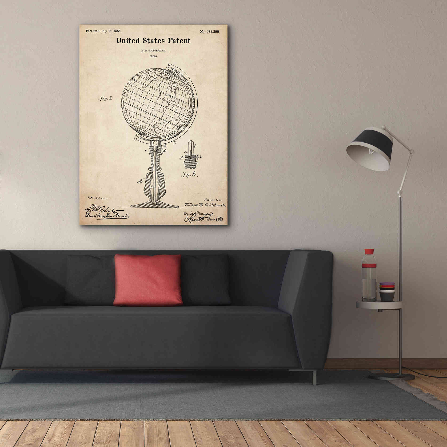 'globe Blueprint Patent Parchment,' Canvas Wall Art,40 x 54