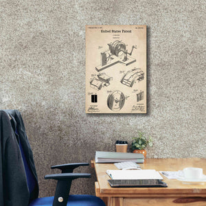 'Gramophone, 1887 Blueprint Patent Parchment,' Canvas Wall Art,18 x 26