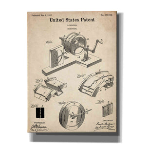 'Gramophone, 1887 Blueprint Patent Parchment,' Canvas Wall Art,12x16x1.1x0,18x26x1.1x0,26x34x1.74x0,40x54x1.74x0