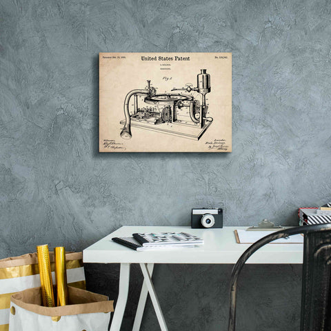 Image of 'Gramophone, 1895 Blueprint Patent Parchment,' Canvas Wall Art,16 x 12