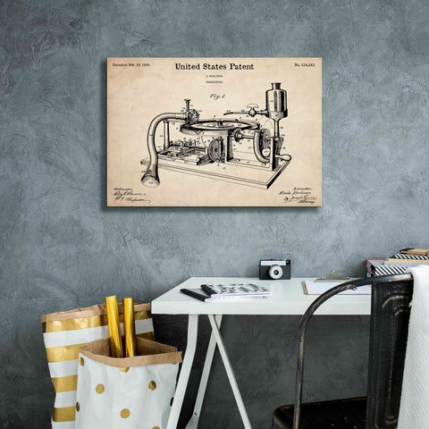 Image of 'Gramophone, 1895 Blueprint Patent Parchment,' Canvas Wall Art,26 x 18