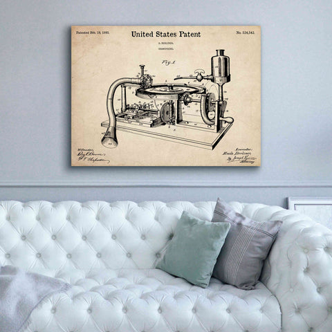 Image of 'Gramophone, 1895 Blueprint Patent Parchment,' Canvas Wall Art,54 x 40