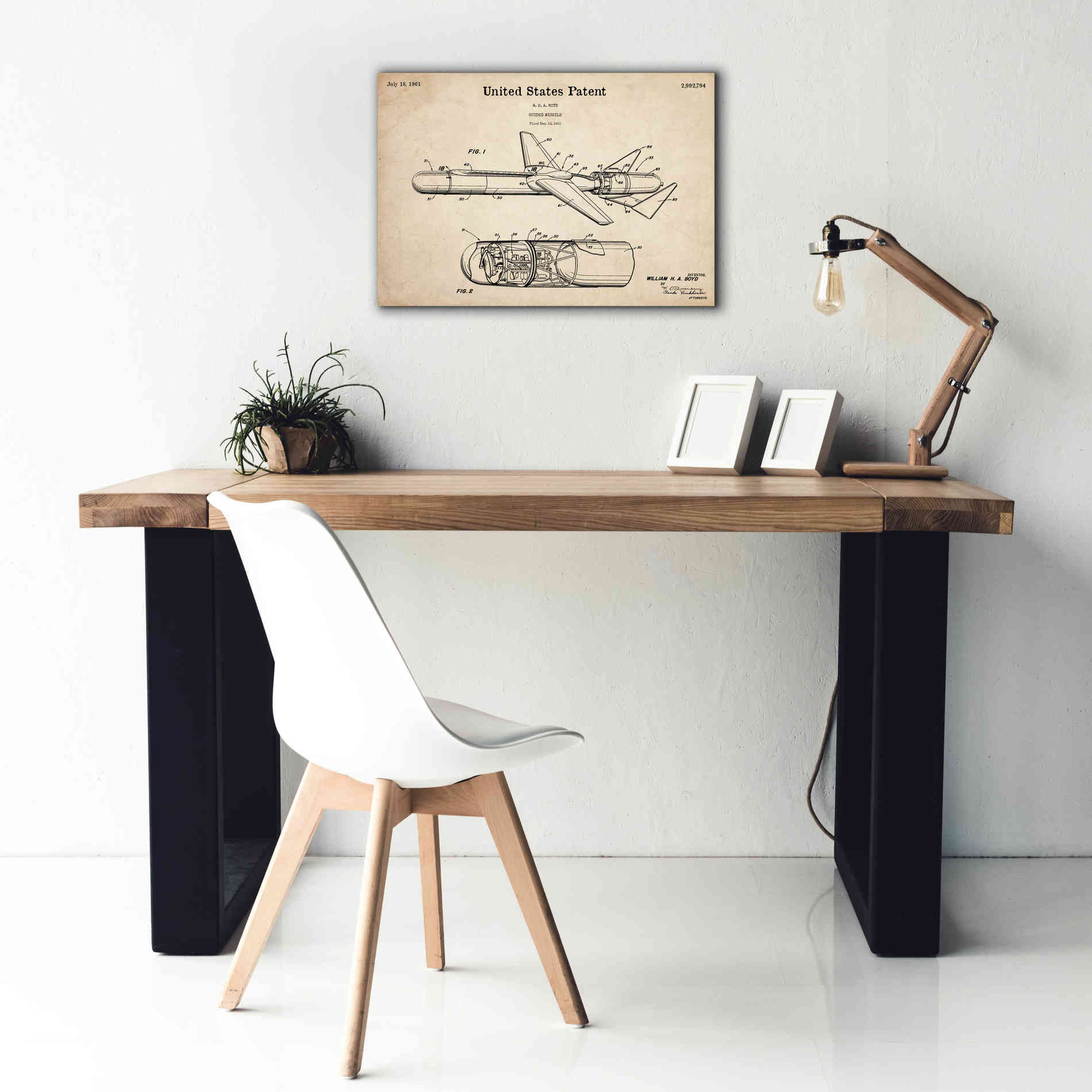 'Cold War Era Guided Missile Blueprint Patent Parchment,' Canvas Wall Art,26 x 18