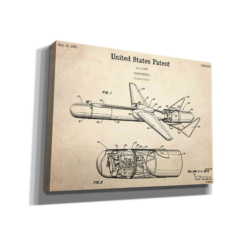 Image of 'Cold War Era Guided Missile Blueprint Patent Parchment,' Canvas Wall Art,16x12x1.1x0,26x18x1.1x0,34x26x1.74x0,54x40x1.74x0