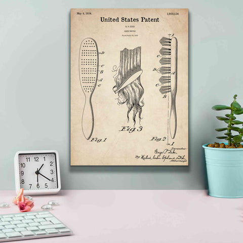 Image of 'Hair Brush Blueprint Patent Parchment,' Canvas Wall Art,12 x 16