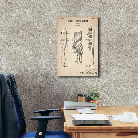 Image of 'Hair Brush Blueprint Patent Parchment,' Canvas Wall Art,18 x 26