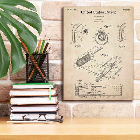 Image of 'Hair Curler Blueprint Patent Parchment,' Canvas Wall Art,12 x 16