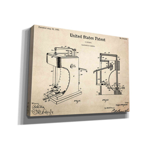 Image of 'Blacksmith's Hammer Blueprint Patent Parchment,' Canvas Wall Art,12x16x1.1x0,18x26x1.1x0,26x34x1.74x0,40x54x1.74x0