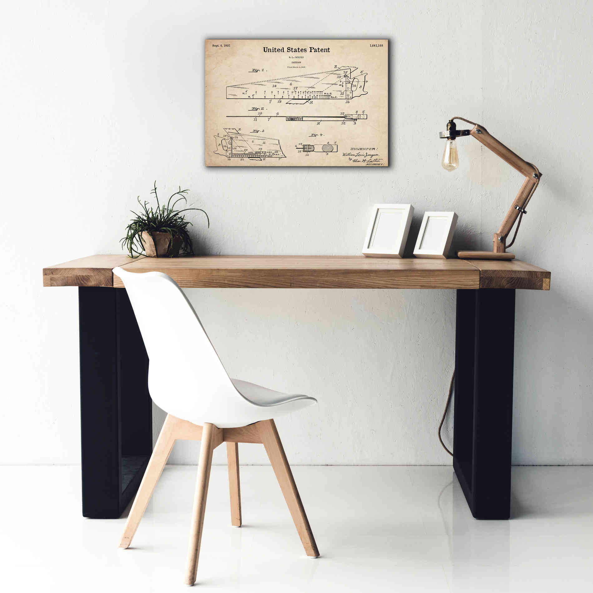 'Handsaw Blueprint Patent Parchment,' Canvas Wall Art,26 x 18