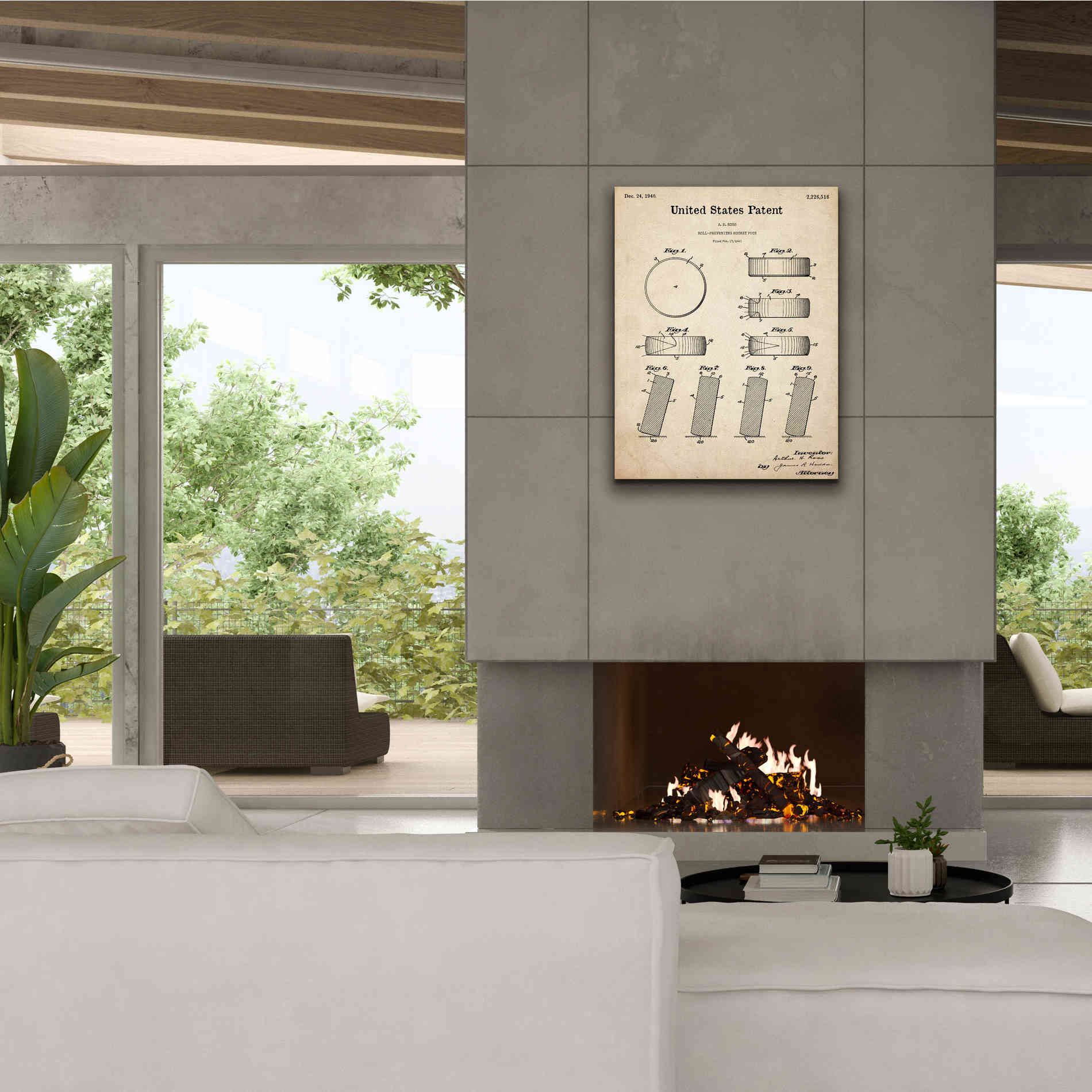 'Hockey Puck Blueprint Patent Parchment,' Canvas Wall Art,26 x 34