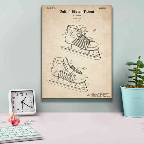 'Hockey Shoe, 1935 Blueprint Patent Parchment,' Canvas Wall Art,12 x 16