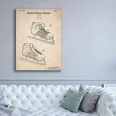 Image of 'Hockey Shoe, 1935 Blueprint Patent Parchment,' Canvas Wall Art,40 x 54