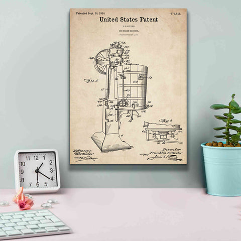 Image of 'Ice Cream Machine Blueprint Patent Parchment,' Canvas Wall Art,12 x 16