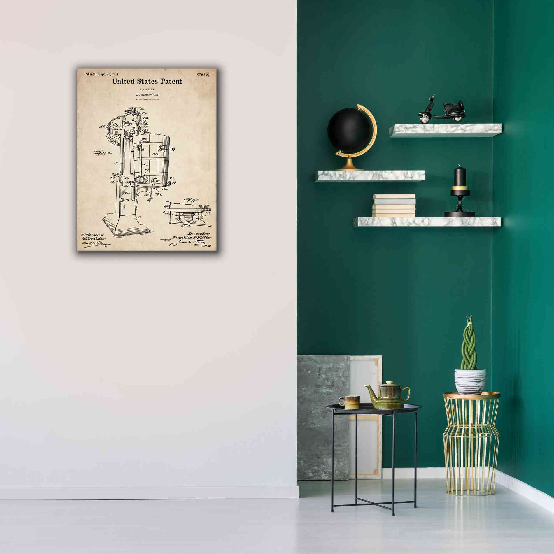 'Ice Cream Machine Blueprint Patent Parchment,' Canvas Wall Art,26 x 34