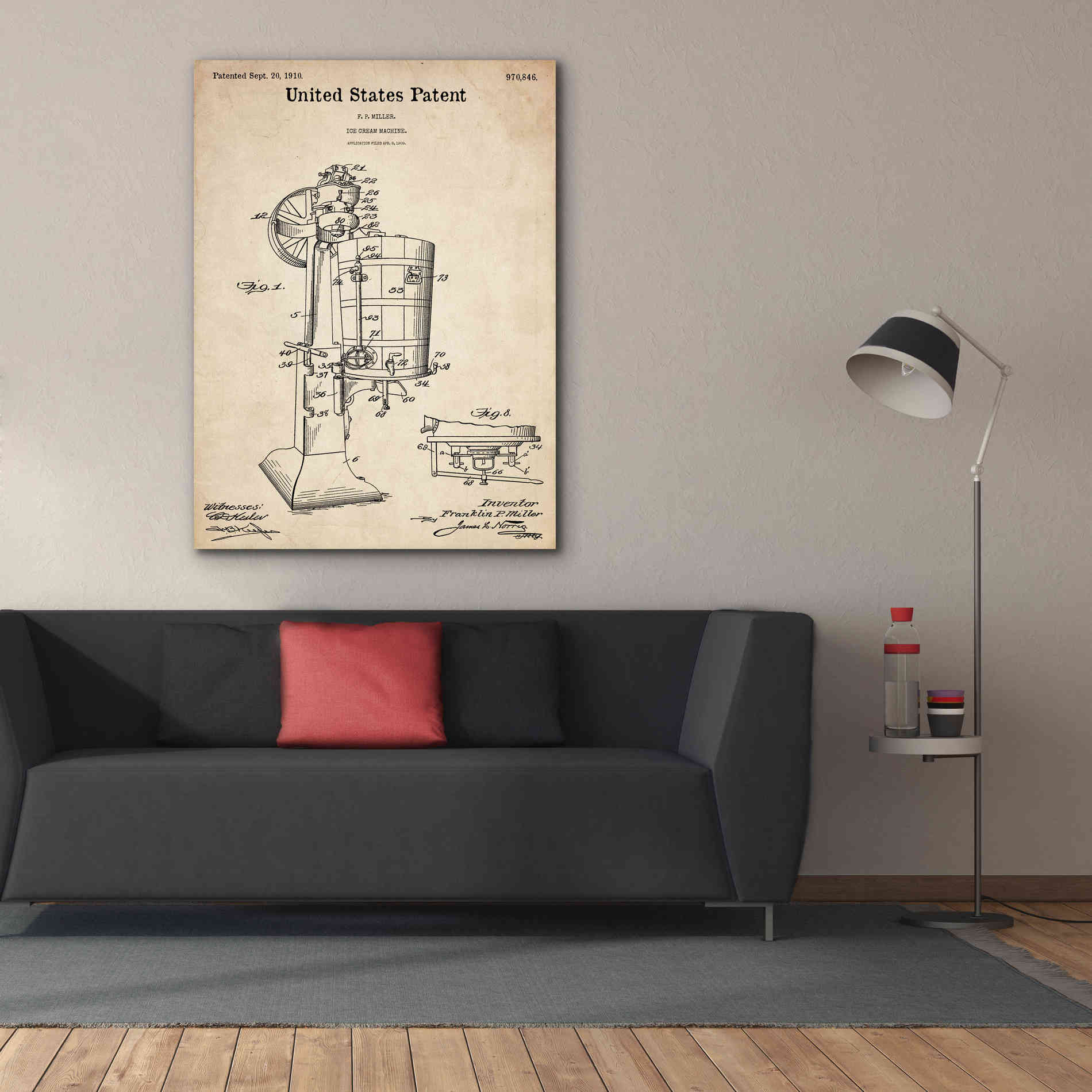 'Ice Cream Machine Blueprint Patent Parchment,' Canvas Wall Art,40 x 54