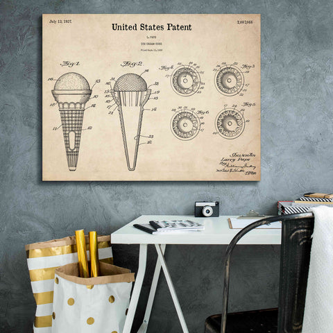 Image of 'Ice Cream Cone Blueprint Patent Parchment,' Canvas Wall Art,34 x 26