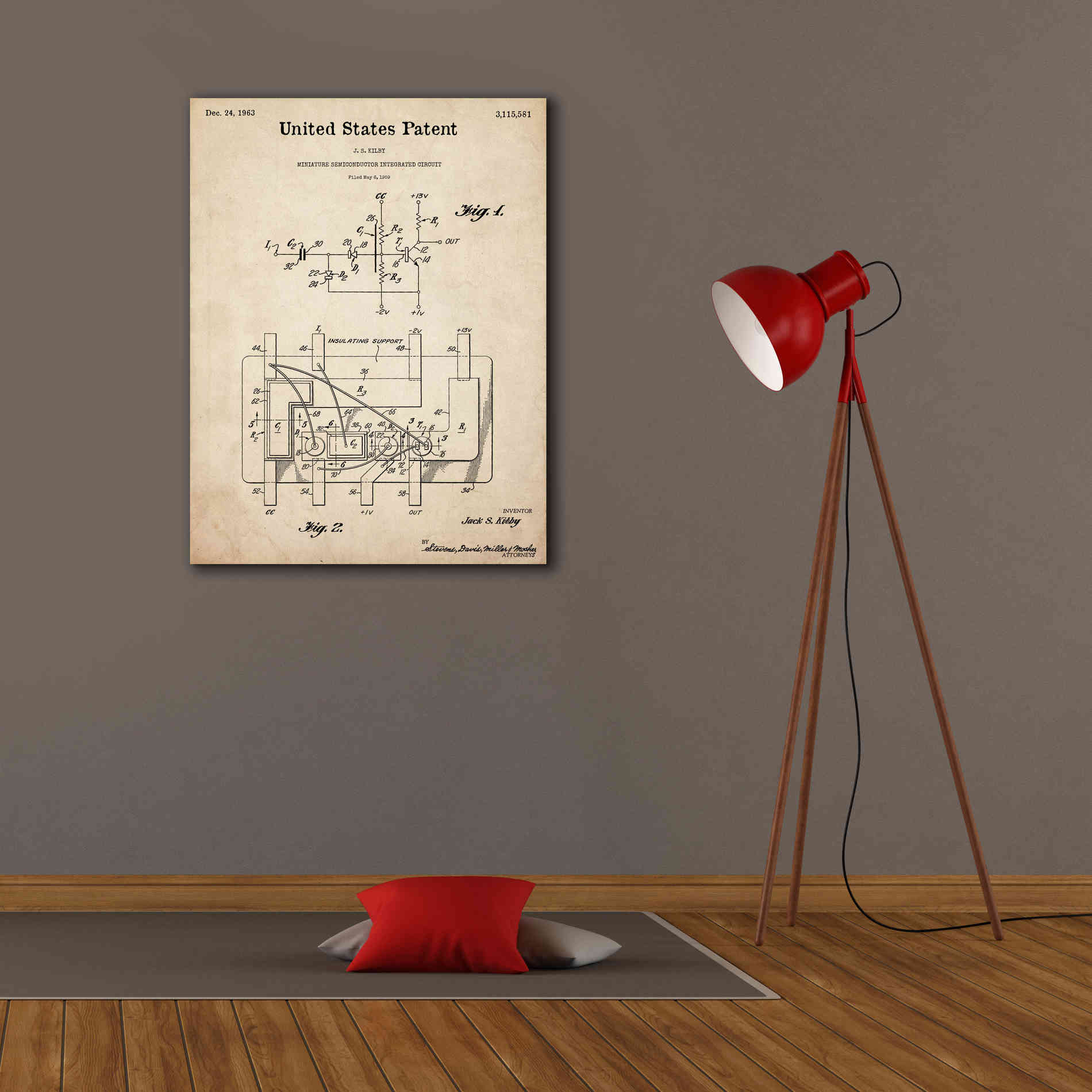 'Integrated Circuit Blueprint Patent Parchment,' Canvas Wall Art,26 x 34