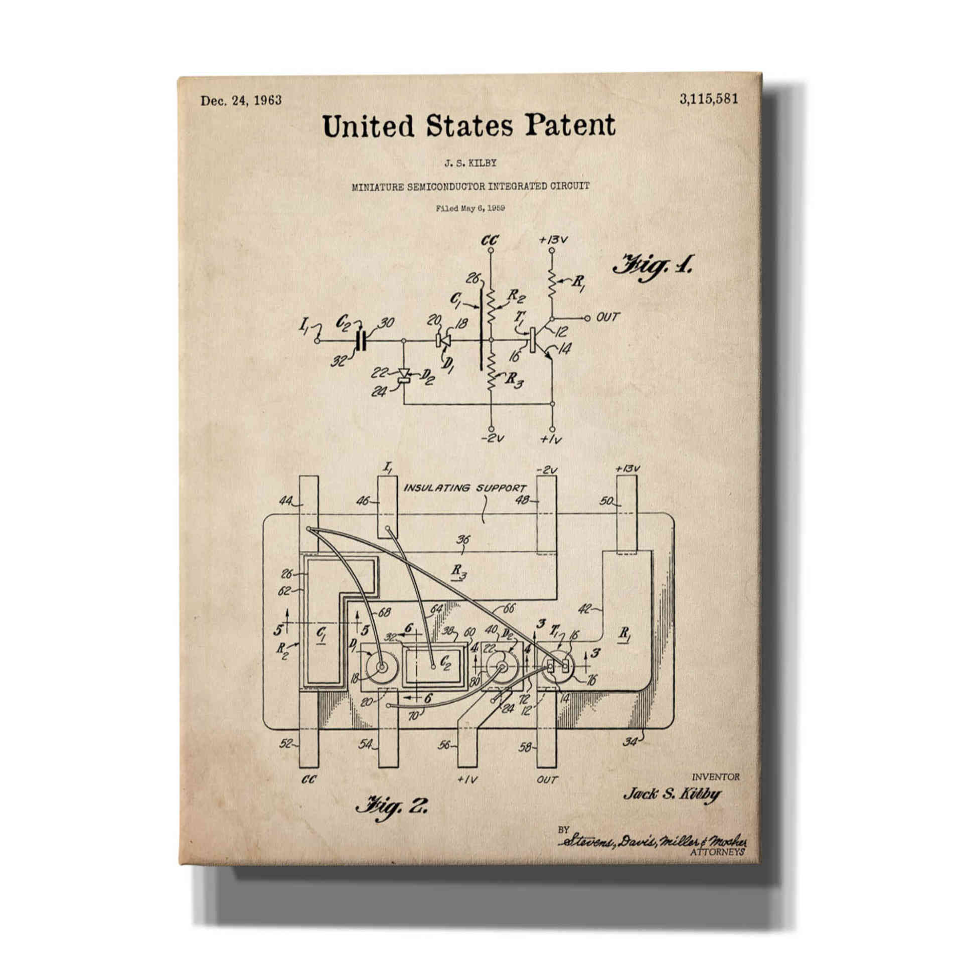 'Integrated Circuit Blueprint Patent Parchment,' Canvas Wall Art,12x16x1.1x0,18x26x1.1x0,26x34x1.74x0,40x54x1.74x0