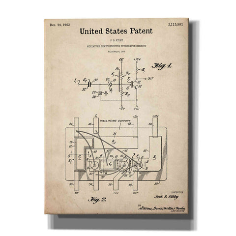 Image of 'Integrated Circuit Blueprint Patent Parchment,' Canvas Wall Art,12x16x1.1x0,18x26x1.1x0,26x34x1.74x0,40x54x1.74x0