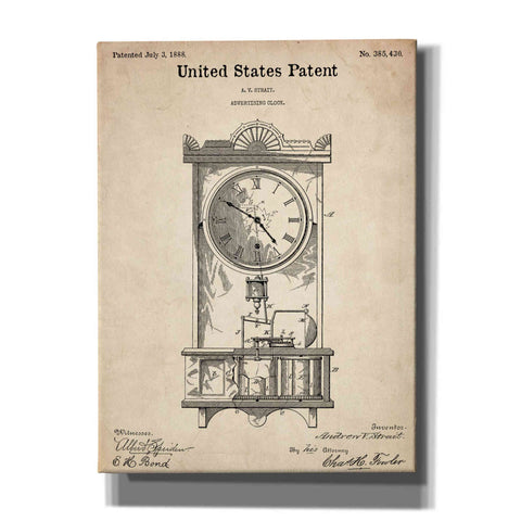 Image of 'Mantel Clock Blueprint Patent Parchment,' Canvas Wall Art,12x16x1.1x0,18x26x1.1x0,26x34x1.74x0,40x54x1.74x0