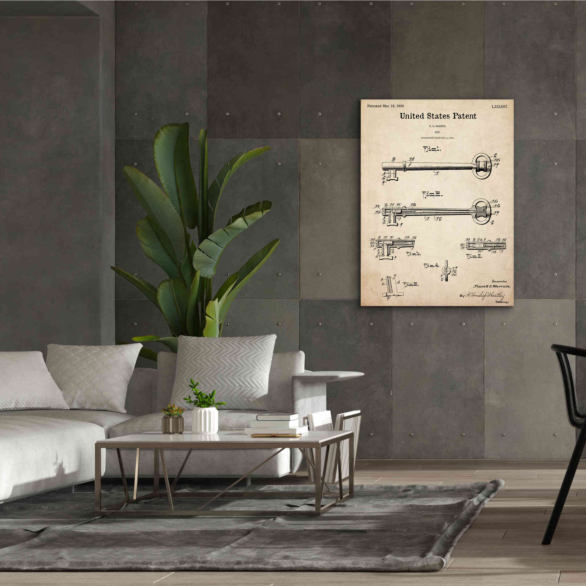 'Vintage Key Blueprint Patent Parchment,' Canvas Wall Art,40 x 54
