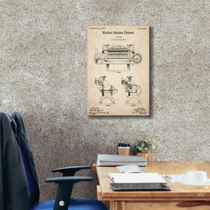 'Leather Splitting Machine Blueprint Patent Parchment,' Canvas Wall Art,18 x 26