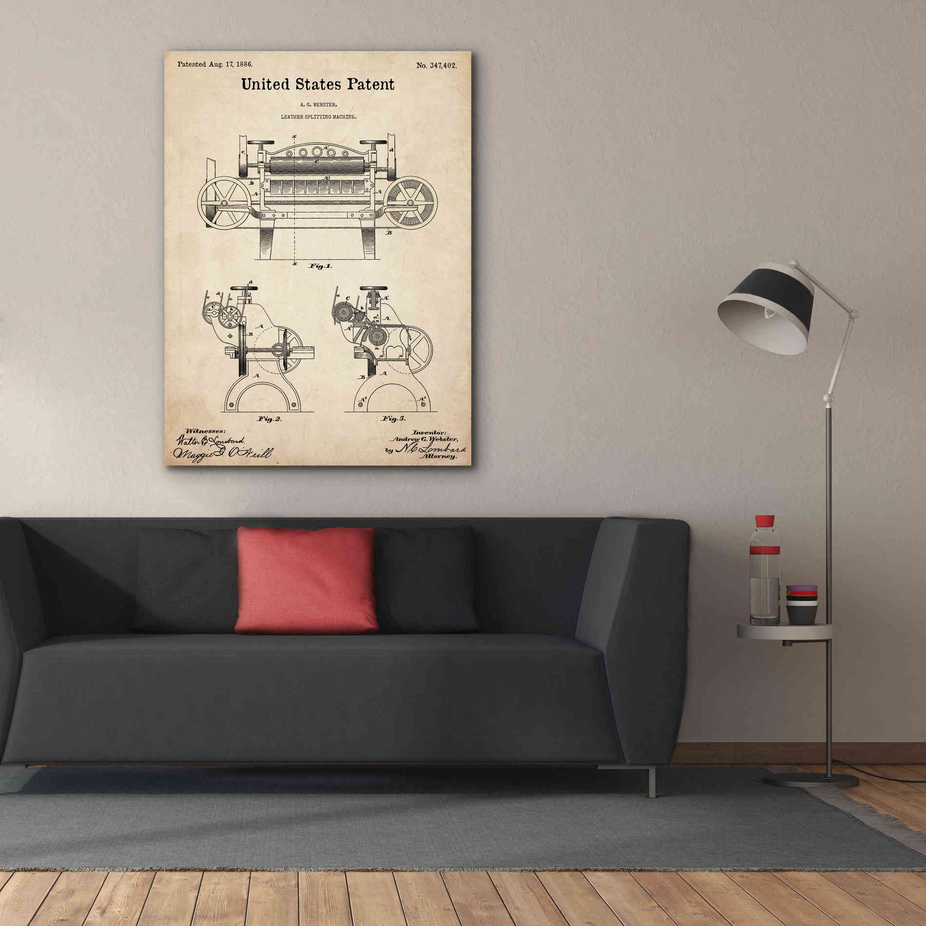 'Leather Splitting Machine Blueprint Patent Parchment,' Canvas Wall Art,40 x 54