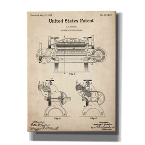 'Leather Splitting Machine Blueprint Patent Parchment,' Canvas Wall Art,12x16x1.1x0,18x26x1.1x0,26x34x1.74x0,40x54x1.74x0