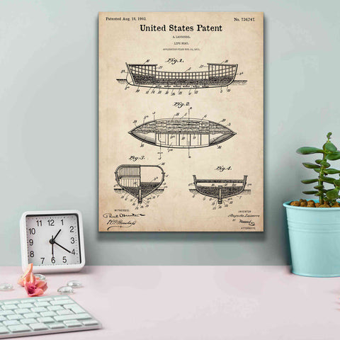 Image of 'Lifeboat Blueprint Patent Parchment,' Canvas Wall Art,12 x 16