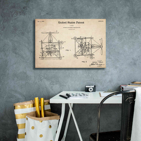 Image of 'Tesla Aerial Apparatus Blueprint Patent Parchment,' Canvas Wall Art,26 x 18