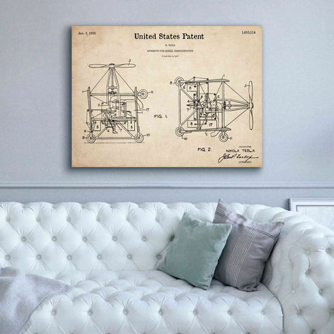 Image of 'Tesla Aerial Apparatus Blueprint Patent Parchment,' Canvas Wall Art,54 x 40