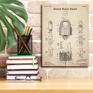 'Lock Blueprint Patent Parchment,' Canvas Wall Art,12 x 16