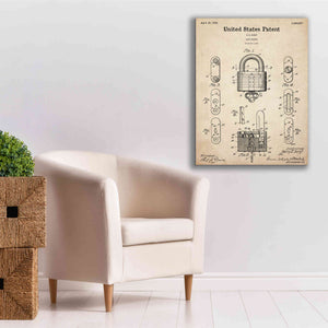 'Lock Blueprint Patent Parchment,' Canvas Wall Art,26 x 34