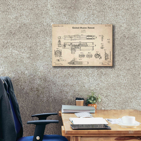 Image of 'Machine Gun Blueprint Patent Parchment,' Canvas Wall Art,26 x 18