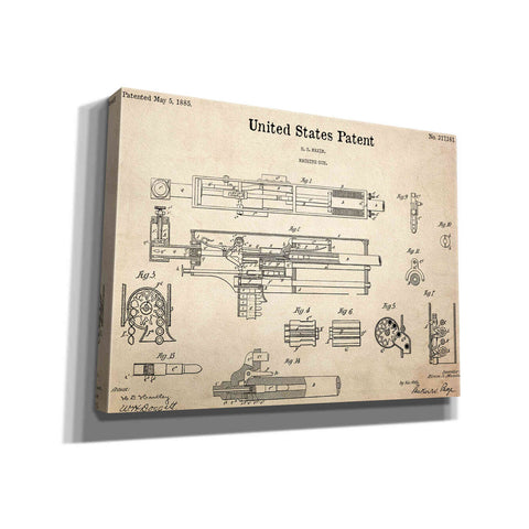 Image of 'Machine Gun Blueprint Patent Parchment,' Canvas Wall Art,16x12x1.1x0,26x18x1.1x0,34x26x1.74x0,54x40x1.74x0